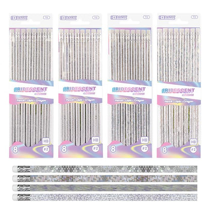 BAZIC PRODUCTS Iridescent Holographic #2 Pencils, Eraser, 8 Count, 24-Box | #2 HB lead, Holographic shimmer barrels, eraser tops, school, gifts, party favors, fun everyday writing - size: 1 Count (Pack of 24)