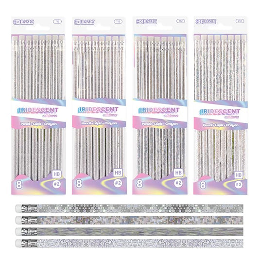 BAZIC PRODUCTS Iridescent Holographic #2 Pencils, Eraser, 8 Count, 24-Box | #2 HB lead, Holographic shimmer barrels, eraser tops, school, gifts, party favors, fun everyday writing - size: 1 Count (Pack of 24)