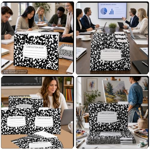 15 Pcs Composition Notebook File Folders for Filing Cabinet 9.6x11.6 Inches Black White Decorative File Pockets Composition Dividers Organizers Back to School Supplies for Teachers Students Classroom