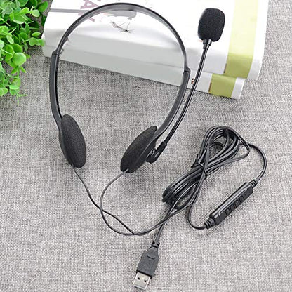 CALIDAKA USB Headset with Microphone, Lightweight PC Headphones for Business, Online Courses, Skype Chat, Call Center, Gaming, Noise Reduction
