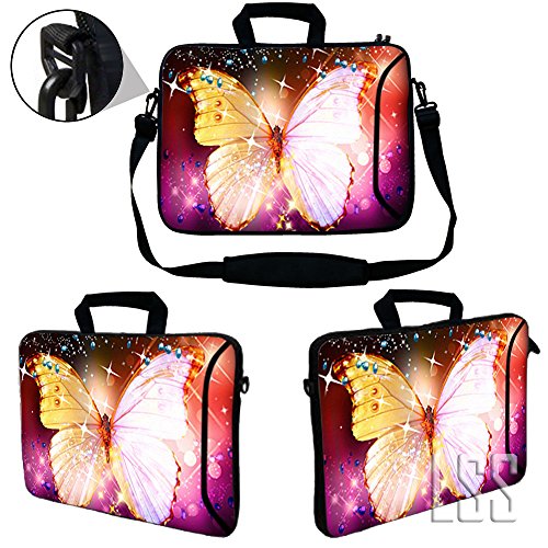 LSS 13.3 inch Laptop Sleeve Bag Notebook with Extra Side Pocket, Soft Carrying Handle & Removable Shoulder Strap for 12" 12.1" 13" 13.3" Apple MacBook Air, GW, Acer, Aspire Asus, Dell, HP, Sony, - color: Sparkling Butterfly, size: 13 in – 13.3 in