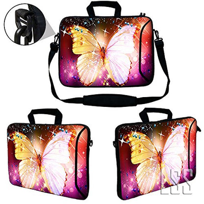 LSS 13.3 inch Laptop Sleeve Bag Notebook with Extra Side Pocket, Soft Carrying Handle & Removable Shoulder Strap for 12" 12.1" 13" 13.3" Apple MacBook Air, GW, Acer, Aspire Asus, Dell, HP, Sony, - color: Sparkling Butterfly, size: 13 in – 13.3 in