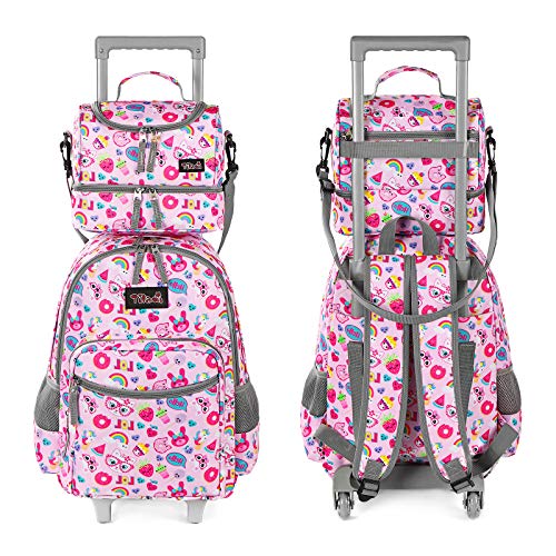 Tilami Rolling Backpack 18 inch Double Handle with Lunch Bag Wheeled Kids Backpack for Girls and Boys, Pink Cat - color: Pink Cat