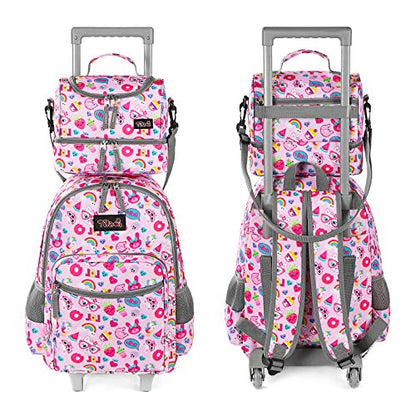 Tilami Rolling Backpack 18 inch Double Handle with Lunch Bag Wheeled Kids Backpack for Girls and Boys, Pink Cat - color: Pink Cat