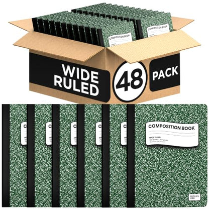 Composition Notebook Wide Ruled Composition Notebooks Bulk Green Marble Hard Cover Wide Ruled Notebook Paper Note Books For Schools Marble Composition Books 100 Sheets 200 Pages 9.75” x 7.25” (48 Pack, Green) - color: Green, size: 48 Pack