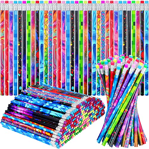 Chinco 300 Pieces Wooden Pencil with Eraser for Kids Assortment Colorful Fun Pencils Bulk with Eraser Kids Novelty Back to School Supplies for Classroom, Student Reward, Stationery Party Favors - style: Classic Style