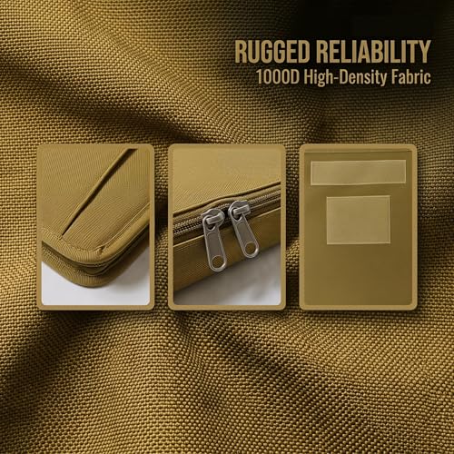 Tactical Notebook Cover, A4 Padfolio with Detachable 3-Ring Ring Binder, Multi-Pocket Organizer & Hand Strap, Zippered Hardcase Planner(Khaki, A4(13.8 x 12 inches)) - color: Khaki, size: A4