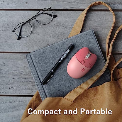 Wireless Compact Silent Mouse with Cute Cat Designs, 2.4GHz Plug and Play Wireless Opatical Mouse with USB Nano Receiver for Laptop/PC/Computer (Pink Cat) - color: Pink