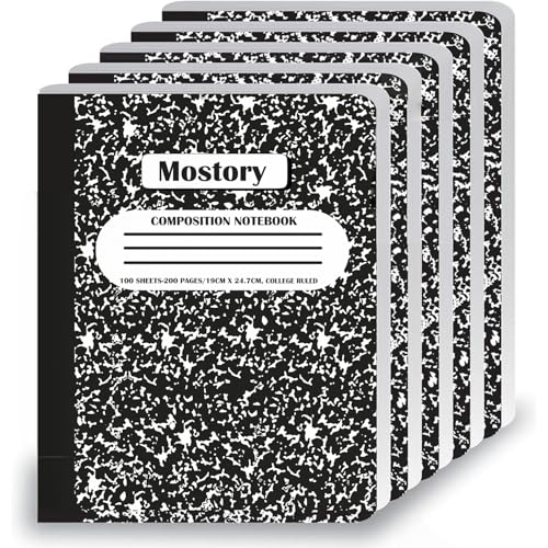 MOSTORY Pack of 5 Composition Notebook - College Ruled 200 Pages (100 Sheets), Size 7.5" x 9.75", Bulk School Supplies, Office, Bulk Notebooks for School, Writing Journal Notebook with Lined Paper - size: 5 Pack
