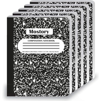MOSTORY Pack of 5 Composition Notebook - College Ruled 200 Pages (100 Sheets), Size 7.5" x 9.75", Bulk School Supplies, Office, Bulk Notebooks for School, Writing Journal Notebook with Lined Paper - size: 5 Pack