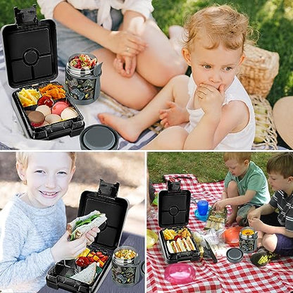 Bento Lunch Box Set for Kids with 10oz Soup Thermo, Leak-Proof Lunch Containers with 4 Compartment, Kids Thermo Hot Food Jar and Insulated Lunch Bag for Kid to School,BPA-Free(Black-Game Console) - color: Black-Game Console