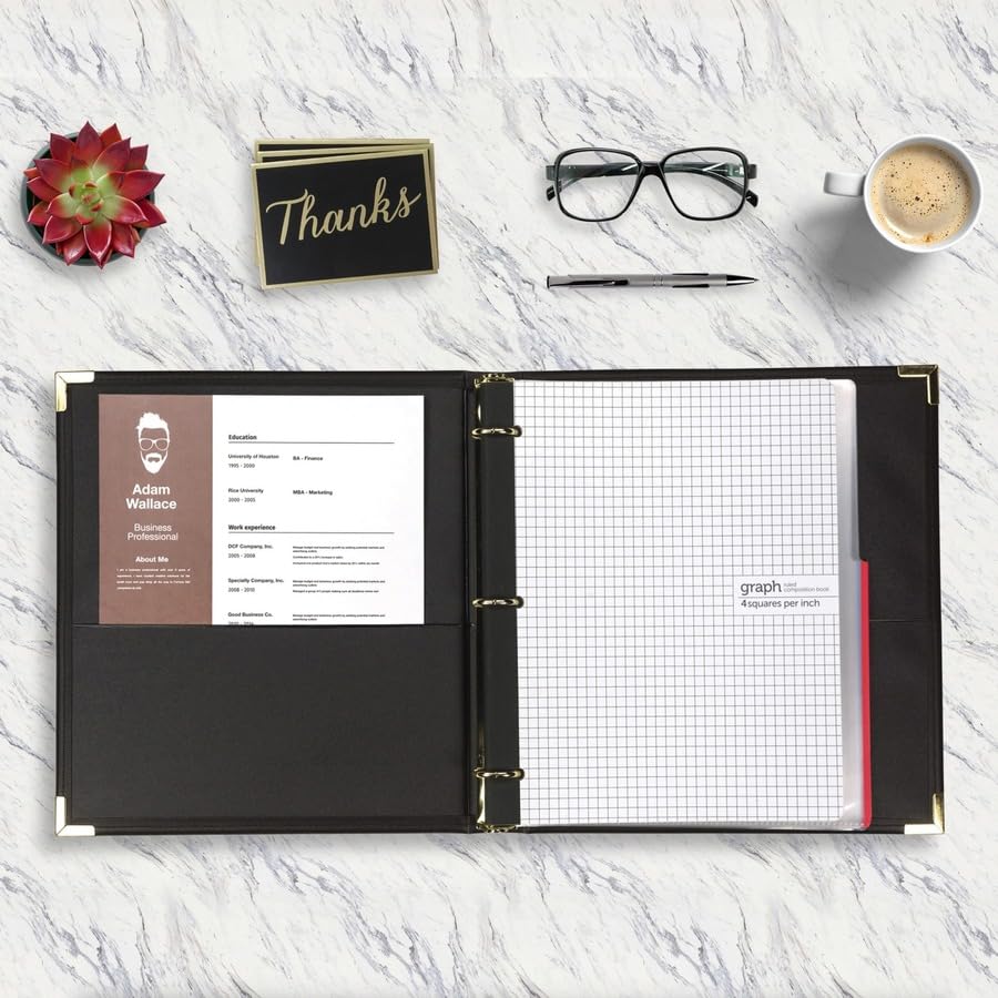 Samsill Classic Collection Leather 3 Ring Binder, Executive Presentation Portfolio, 1.5 Inch (Holds 325 Sheets), Brass Round Ring, Black - color: Black, size: 1.5 Inch, style: Classic