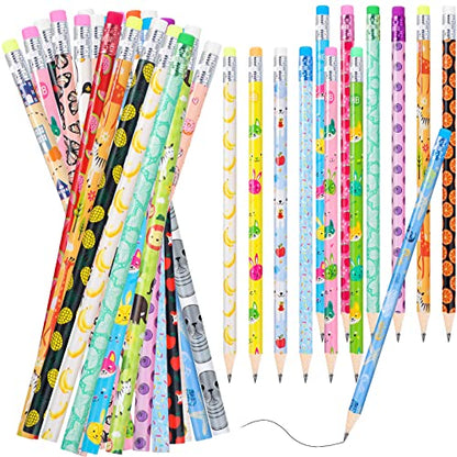 Epakh 100 Pieces Back to School Cartoon Wooden Pencils Bulk Colorful Cute Pattern Writing Pencils with Top Eraser Incentive Reward Gifts for Students Teacher Classroom Kids Party Supplies Favors
