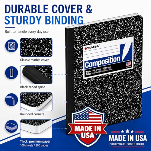 KAISA Composition Notebooks 100Sheets Comp Book, College Ruled, 9.75x7.5inch, Classic Marble Primary Composition Notebook, 20Pads, C10001C - color: 20pad, size: college