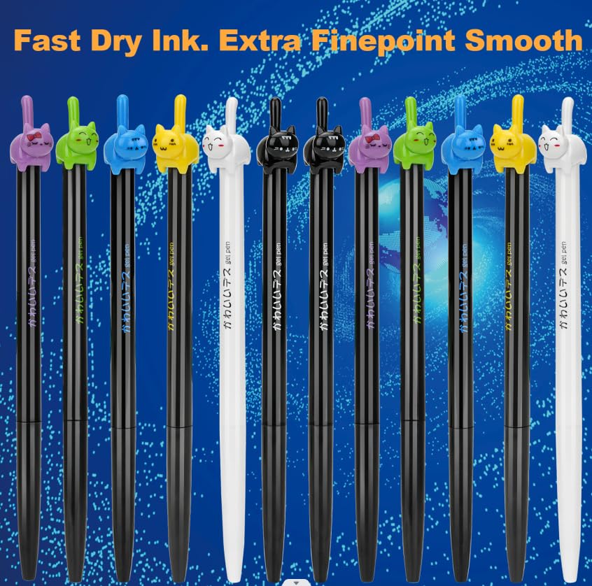 Retractable cat Gel Ink Pens Fine Point 0.5mm for Journaling Smooth Writing Quick-dry No Bleed 12pack Black-Ink - style: Cat pens 12-PACK