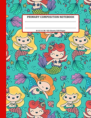 Primary Composition Notebook: Large (8.5 x 11 inches) - Blank handwriting practice paper with dotted lines | 100 Pages | Smiling Mermaid Pattern School Exercise Book