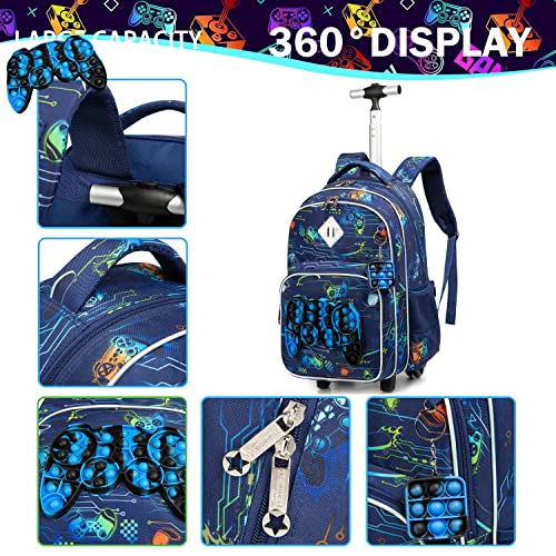 Meetbelify Rolling Backpack for Boys with Wheels Kids Travel Suitcase Laptop Luggage with Lunch Box Set for Boys Age 6-8 - color: 02 Game