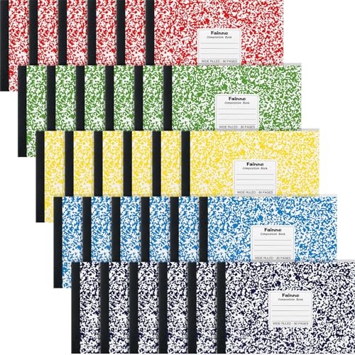 Fainne 30 Pack Composition Notebooks Half Size 4-7/8 x 7-1/2 Inches Wide Ruled Half Page Composition Notebook for Journal School Classroom Supplies 40 Sheet(Multi Color,Snowflake Style) - color: Multi Color, style: Snowflake Style