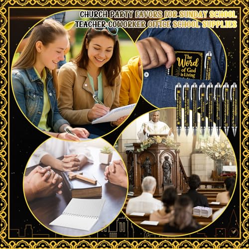 24 Sets Christian Notepads Bible Pens Sets Bulk - Classroom Office Church Religious Gifts - Spiral Thickened Bible Verse Notepad Pens for School Teacher Coworker (Gold Foiling Black) - style: Gold Foiling Black