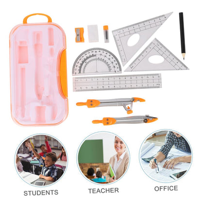 Metal Compasses Set with Drawing Ruler Tool and Geometry Ruler Set, 10pcs Math Drawing Kit for Students, Sturdy Metal Geometry Tools for School Exams and Drafting Random Color
