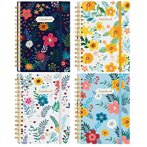 Coopay 4 Pack A5 Spiral Notebook Journal for Women, College Ruled Composition Notebooks Hardcover Spiral Journal, Cute Blooming Floral, Office School Business Supplies, 8.3" x 5.5", 160 Page - color: 4pcs, size: A5