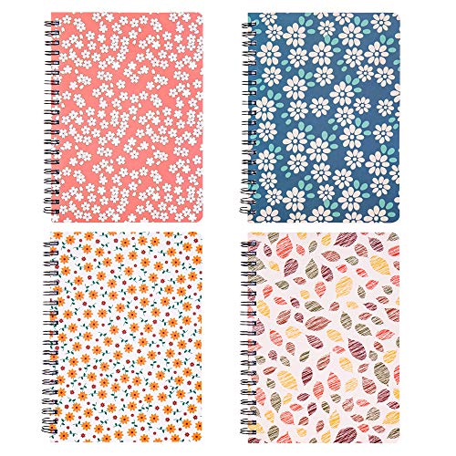 4 Pack Spiral Notebooks 5×7 Inch College Ruled Small Journals Hardcover Floral Cute Note Book for School Supplies Studio Girls Women, Inner Pocket, 80 Sheets/160 Pages - color: 5×7 Inch, 4 Pack