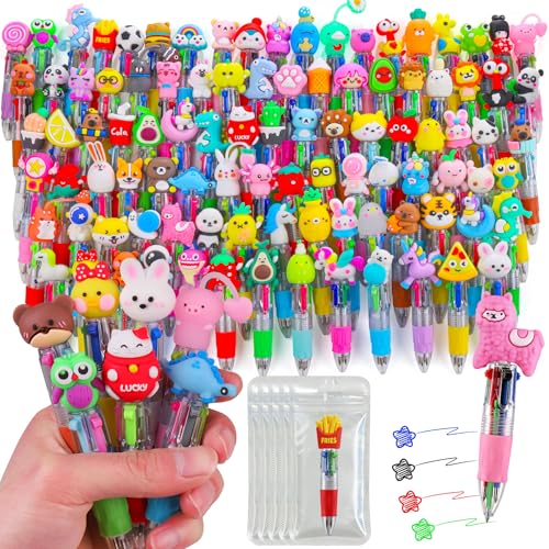 104 Pcs Mini Multicolor Pens in One 4-in-1, Cute Kawaii Ballpoint Pens Bulk with 52 Different Designs, Classroom Rewards, Student Gifts, Party Favors, Back to School Supplies for Kids - style: 104Pcs