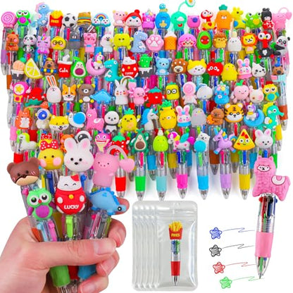 104 Pcs Mini Multicolor Pens in One 4-in-1, Cute Kawaii Ballpoint Pens Bulk with 52 Different Designs, Classroom Rewards, Student Gifts, Party Favors, Back to School Supplies for Kids - style: 104Pcs