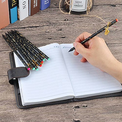 PUNK Artist Pencil Music Note Pre-Sharpened Pencils Charcoal Pencil with Diamond Top & Beautiful Musical Instruments Gold Plated Pendant(8 Pcs)