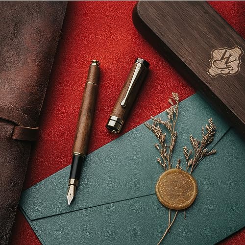 Wordsworth & Black Fountain Pen Set, Luxury Bamboo Wood - Fine Nib, Gift Case; Includes 6 Ink Cartridges, Ink Refill Converter -Journaling, Calligraphy; Drawing, Smooth Writing [Brown Wood] | Brown Wood, Gift for Men Women, German Iridium 18K Gilded, Call