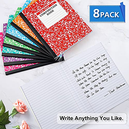 feela Composition Notebook, 8 Pack 8 Pastel Colors Wide Ruled Composition Books Bulk, Marble Cover Notepad Lined Cute Journal Notebooks for School Supplies Notes Taking Writing, 9.75 X 7.5 in - color: 8 Pastel Wide Ruled