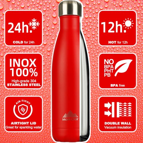 Mont-Clair Stainless Steel Water Bottle, Vacuum insulated - BPA Free, 12h Hot & 24h Cold Drinks, Metal Water Bottle 17 oz Leakproof, Ideal for Adult, Kids, Running - Red - color: Red, style: 17 Ounces