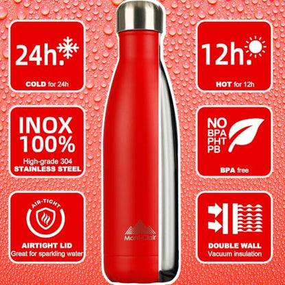 Mont-Clair Stainless Steel Water Bottle, Vacuum insulated - BPA Free, 12h Hot & 24h Cold Drinks, Metal Water Bottle 17 oz Leakproof, Ideal for Adult, Kids, Running - Red - color: Red, style: 17 Ounces