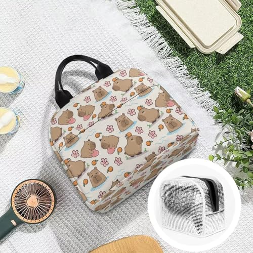 Kawaii Capybara Lunch Box Kids Portable Leakproof Large Capacity Thermal Picnic Cool Bags for School Home Office Teenagers Women - color: Kawaii Capybara Orange