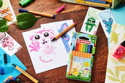 STABILO point 88 Mini Animal Vibes - Fineliner - Pack of 8 - Assorted Colours - style: point 88 Mini