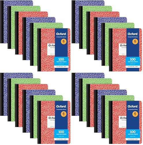 Oxford Composition Notebooks, Cover Colors Vary, Wide Ruled Paper, 9-3/4 x 7-1/2 Inch School Journals, Assorted Marble Covers, 100 Sheets, per Book (63762) (Pack of 4) - color: Assorted, size: Wide Rule (Pack of 4)