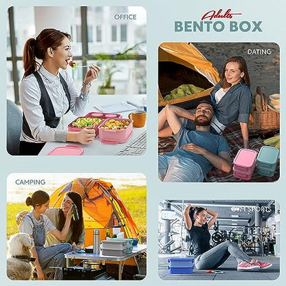 Jelife Bento Box Adult Lunch Box - 72oz Stackable Bento Lunch Box for Adults, 3 Layers All-in-One Large Bento Box Leak-Proof Lunchbox with Utensil Sauce Dressing Containers for Dining Out,Work, Green - color: 2-Green