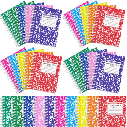 Fainne 50 Pack Mini Spiral Composition Notebooks Bulk 3.4 x 4.5 Inch Pocket Memo Pads Multicolor Marble Small Spiral Pads 80 Pages Journal Notebook for School Classroom Students College Gifts