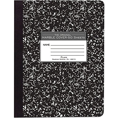 ROARING SPRING Hard Cover Composition Notebook, Black Marble Comp Book, 9.75″ x 7.5″, Unruled Blank Paper, 50 Sheets (100 Pages), Made in USA - size: Unruled Blank, 50 Sheets/100 Pages, style: 1 Comp Book