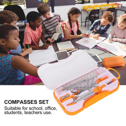 Uonlytech 1sets Student Geometry Math Set Metal Compass and Ruler Kit Eraser Sharpener and Storage Case for Drafting and Drawing for School and Office Use Random Color