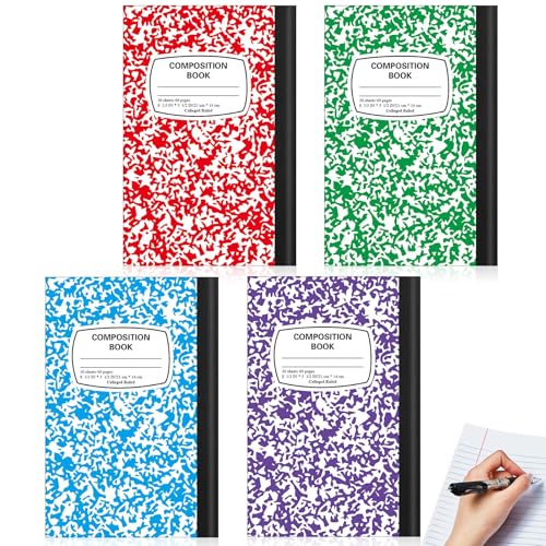 Gersoniel 4 Pack Back to School Left Handed Composition Notebooks, College Ruled Writing Notebooks 8.3" x 5.8", Smudge-free Paper, Color Coded School Supplies for Students & Classroom Use - color: Bright Colors