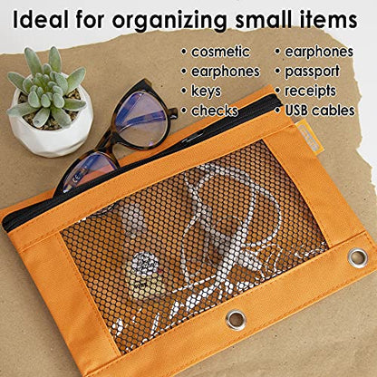 BAZIC PRODUCTS Retro Pastel 3-Ring Pencil Pouch with Mesh Window, 2-Pack | clear mesh window and a zipper closure for pens; pencils - color: Pastel Grey, size: 2-Pack