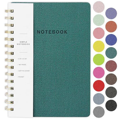 Spiral Notebook-5.75" x 8.125" College Ruled Journal with Inner Pockets and 160 Pages,PU Leather Cover Business Journal, Twin-Wire Binding Notebook Perfect for Office & Home School Supplies Green - color: 004-Green-1pack, size: A5-160 pages