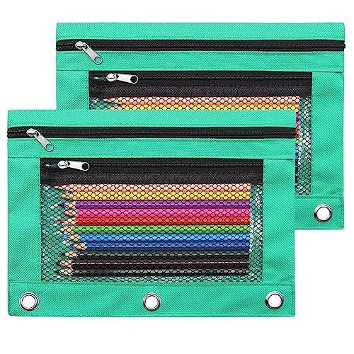 Pencil Pouch for 3 Ring Binders Zippered Pencil Case Canvas Pencil Bag with 2 Compartments (Set of 2, Pastel Green) - color: Patel Green