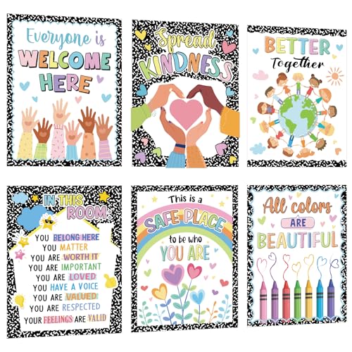 6Pcs Composition Classroom Diversity Posters Wall Decor 11x14 inch Multicultural Inclusive Wall Art Classroom Colorful Diversity Bulletin Board Sets for Office School Teachers & Workplace Decorations