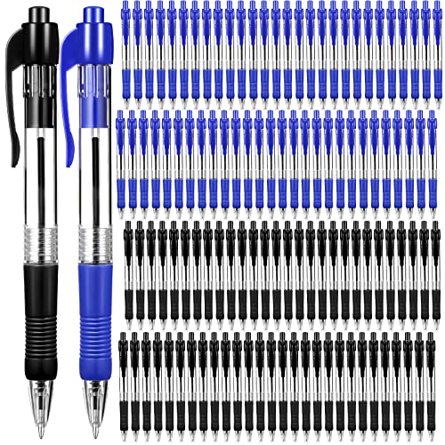 Fainne 200 Pack Retractable Ballpoint Pen 1.0 mm Medium Point Refillable Smooth Click Writing Pens With Grip for Work Journal Writing Office School Supplies(Black Ink, Blue Ink) - color: Black Ink, Blue Ink