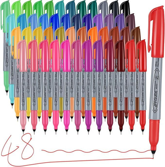 Permanent Markers, Ultra Fine Point Markers Set,48 Assorted Colors Work on Wood, Plastic, Paper, Metal, Stone, Glass for the Artist、Kids、Adult, 48 Count - color: 48 color