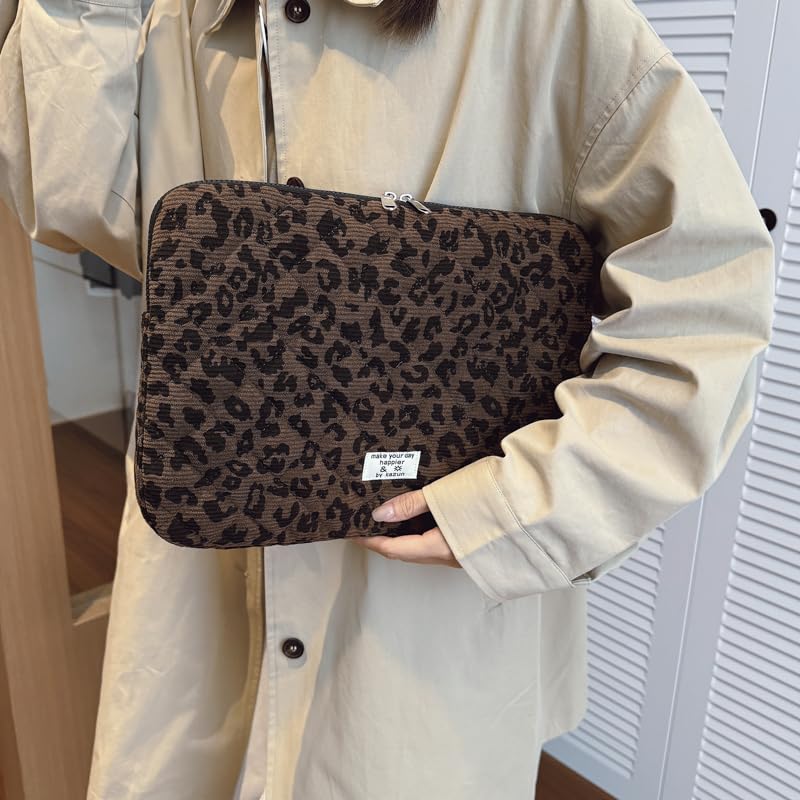 Leopard Print Laptop Sleeve for 13 Inch Mac-Book, Quilted Protective Soft Case, Cheetah Print Computer Cover Compatible with Air & Pro Models - color: Coffee-Leopard