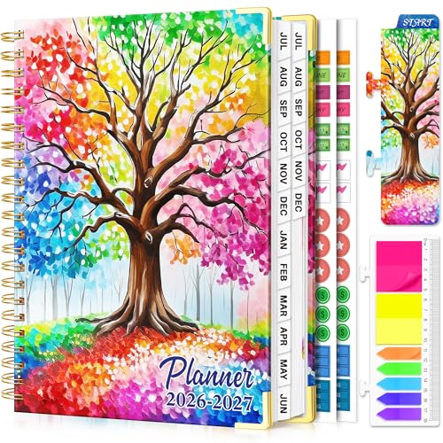 Academic Planner 2026-2027, 18 Months Weekly & Monthly Calendar Planner | July 2026 - Dec 2027, 9" x 11.6" A4 Size, Hardcover Daily Agenda with Tabs, Inner Pocket, Bookmark, Stickers, Sticky Note Set - color: Colorful Tree of Life, size: A4