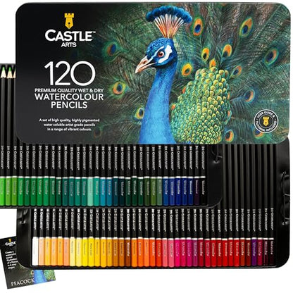 Castle Art Supplies Watercolor Pencils Set | 120 Vibrant Pigments for Blending, Drawing and Painting | Adults and Professionals | Presented in Tin Case